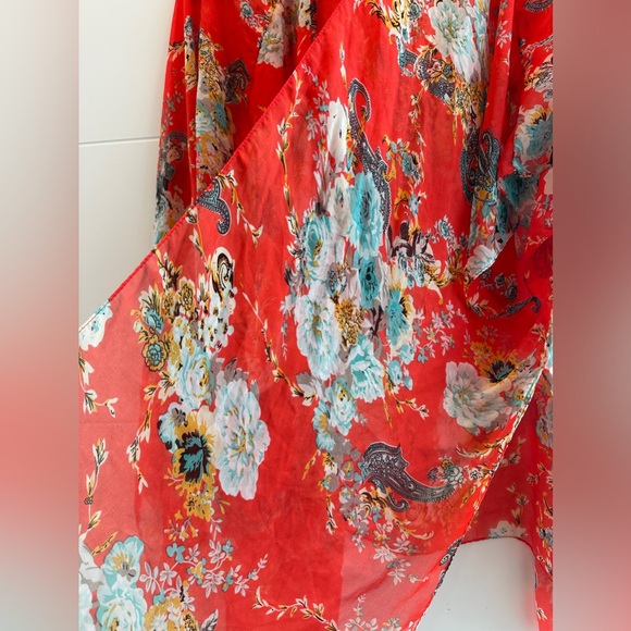 Bohemian floral chiffon swim coverup summer vacation beach pool casual party M - Picture 9 of 10